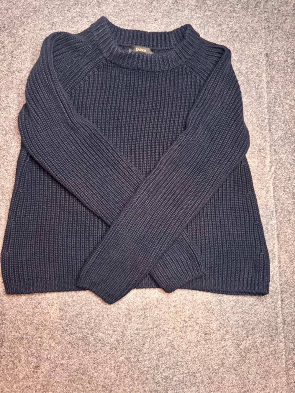 Quince Navy Organic Cotton Ribbed Crewneck Sweate